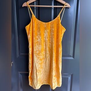 Zara Trafaluc double strap yellow crushed velvet mini slip dress, size small